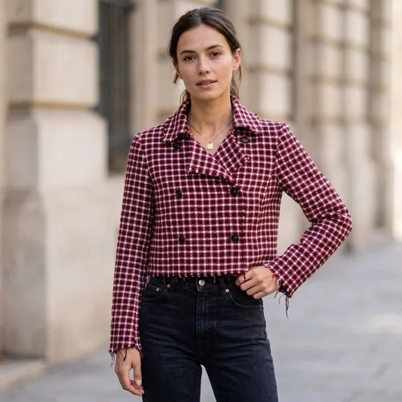 Lemon Twist Cropped Double-Breasted Raw-Hem Tweed Jacket N266-10 - Picture 1 of 6